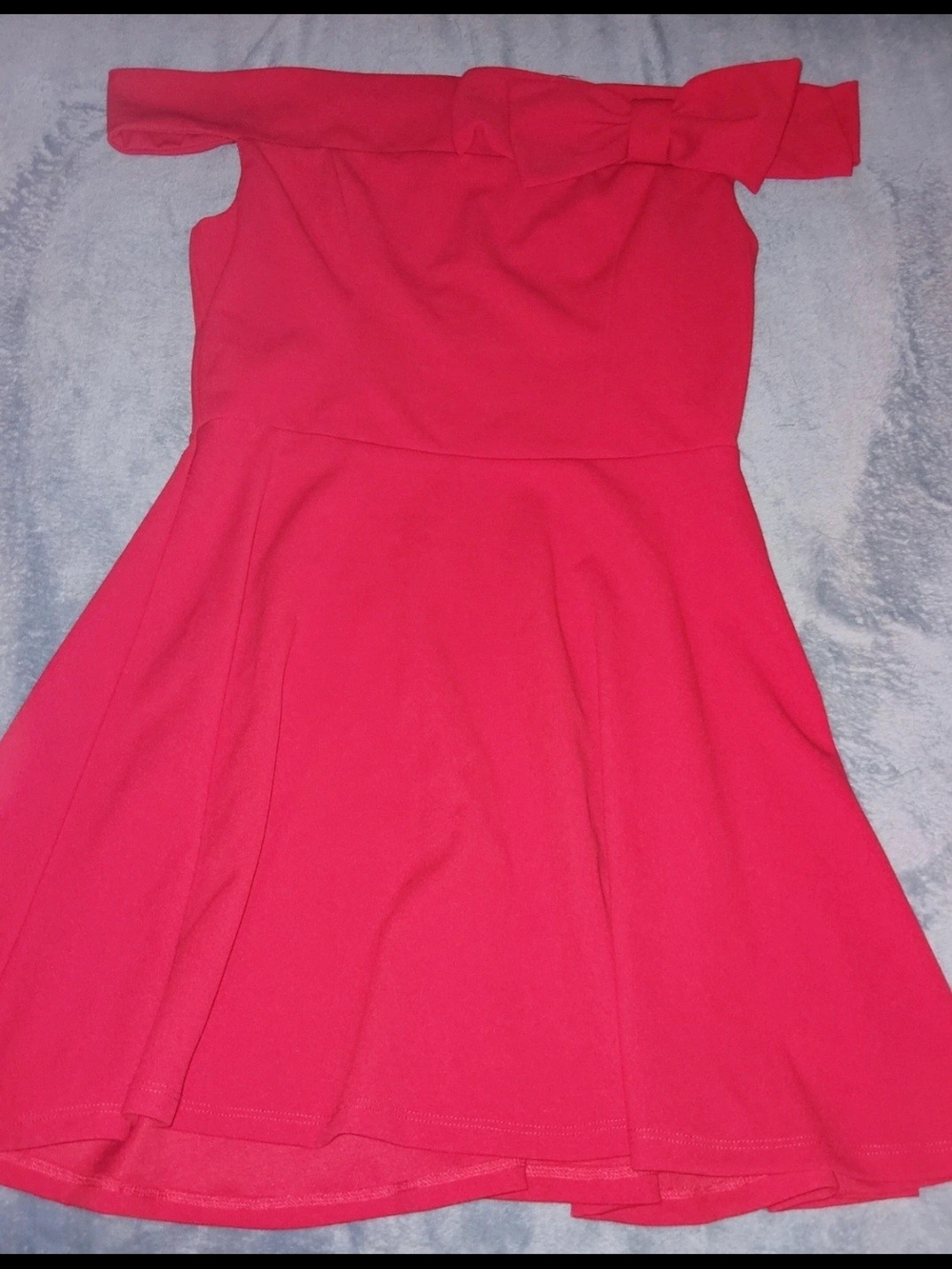 Off-Shoulder Pink Fit & Flare Dress with Bow